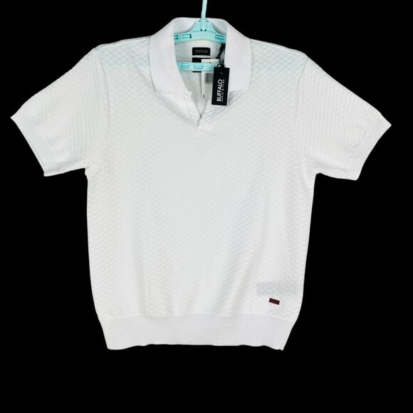 Buffalo David Bitton Mens Willians White Short Sleeve Polo Shirt Size Medium NWT - Picture 1 of 12